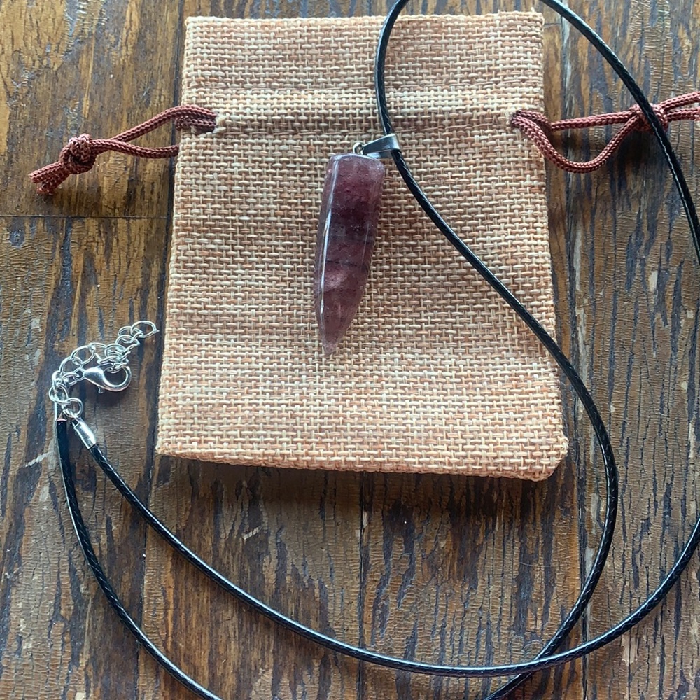 Strawberry Quartz Bullet Pendant Mens Necklace Unisex Crystal Necklace